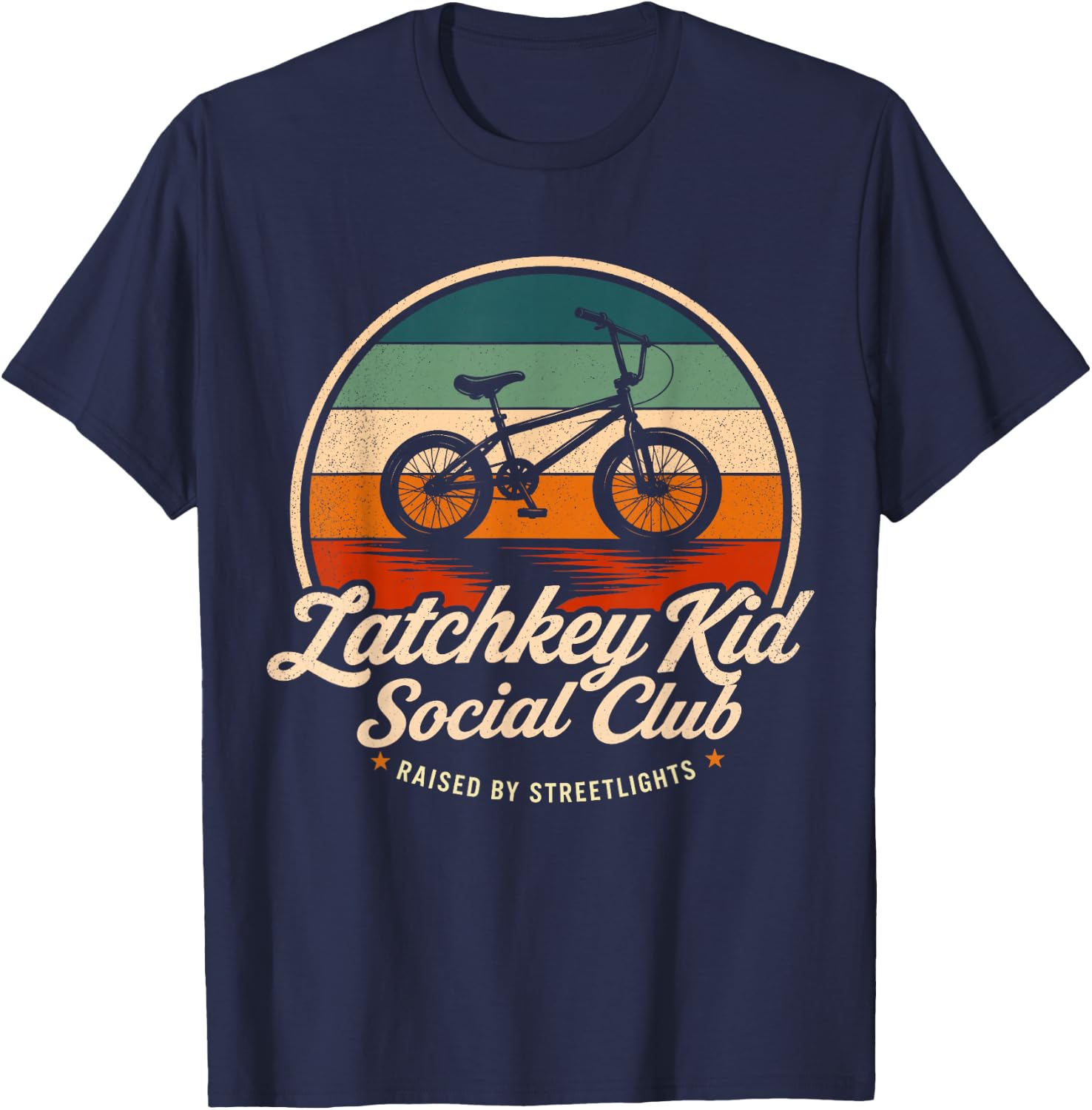 Retro Latchkey Kid Social Club Raised By Streetlights T-Shirt - T-Shirt | Navy