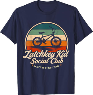 Retro Latchkey Kid Social Club Raised By Streetlights T-Shirt - T-Shirt | Navy