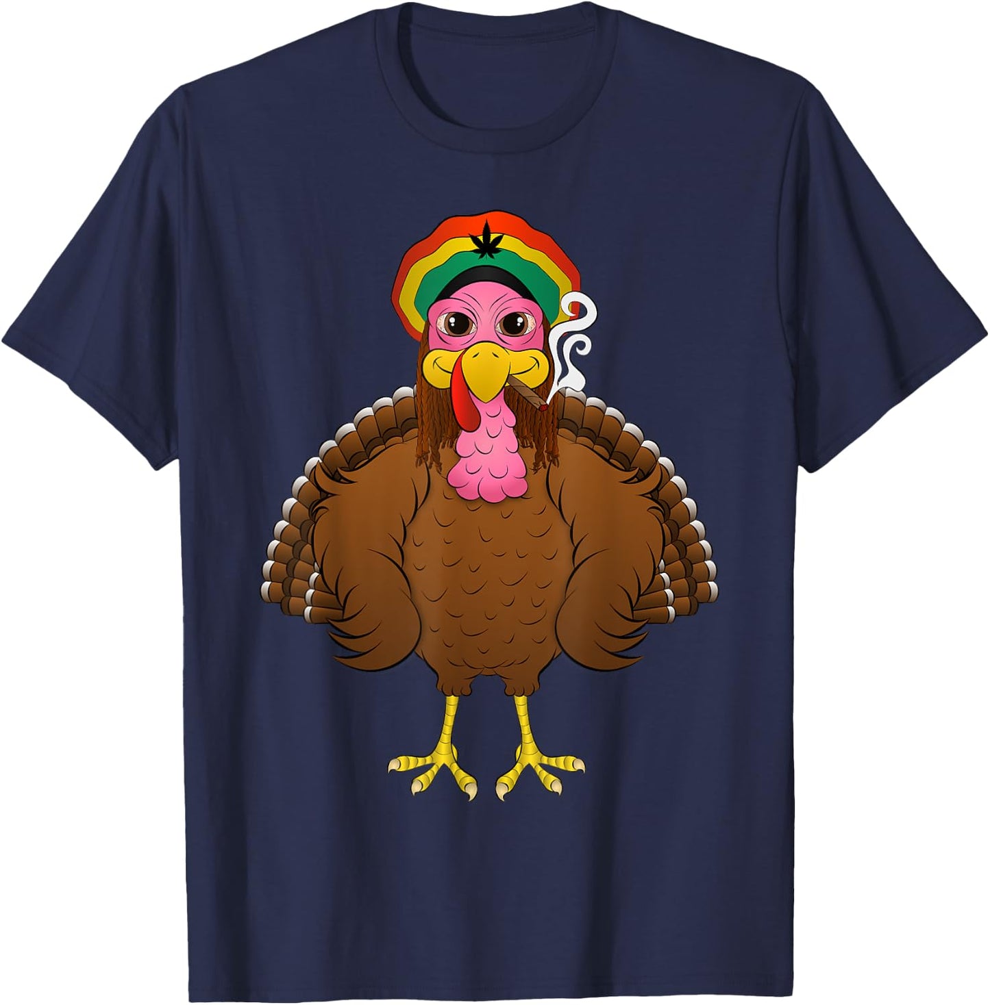 Funny Rasta Turkey Cartoon Smoking Weed Thanksgiving Gift T-Shirt - T-Shirt | Navy