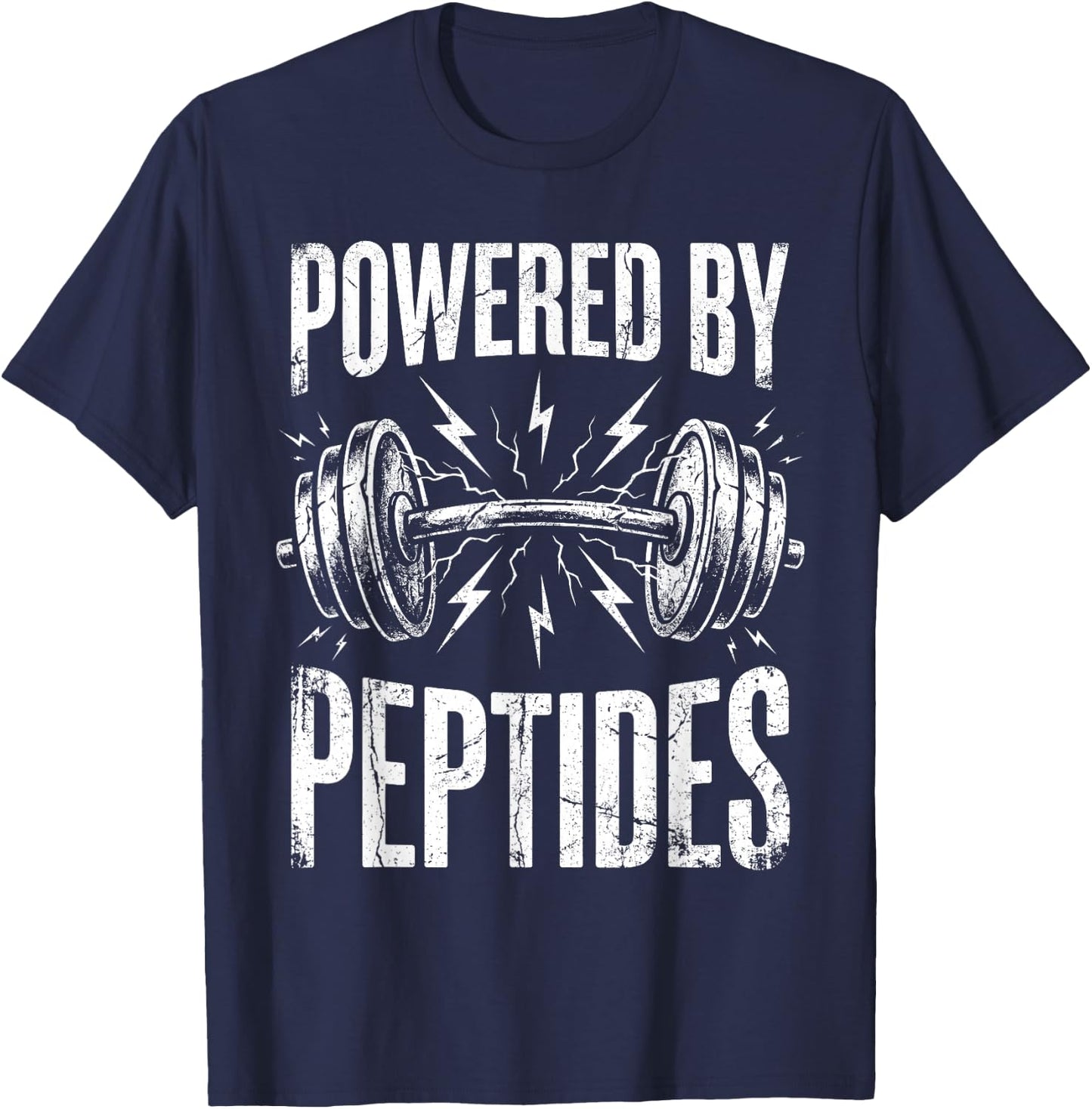 Powered By Peptides Bodybuilding Workout Weightlifting Gym T-Shirt - T-Shirt | Navy