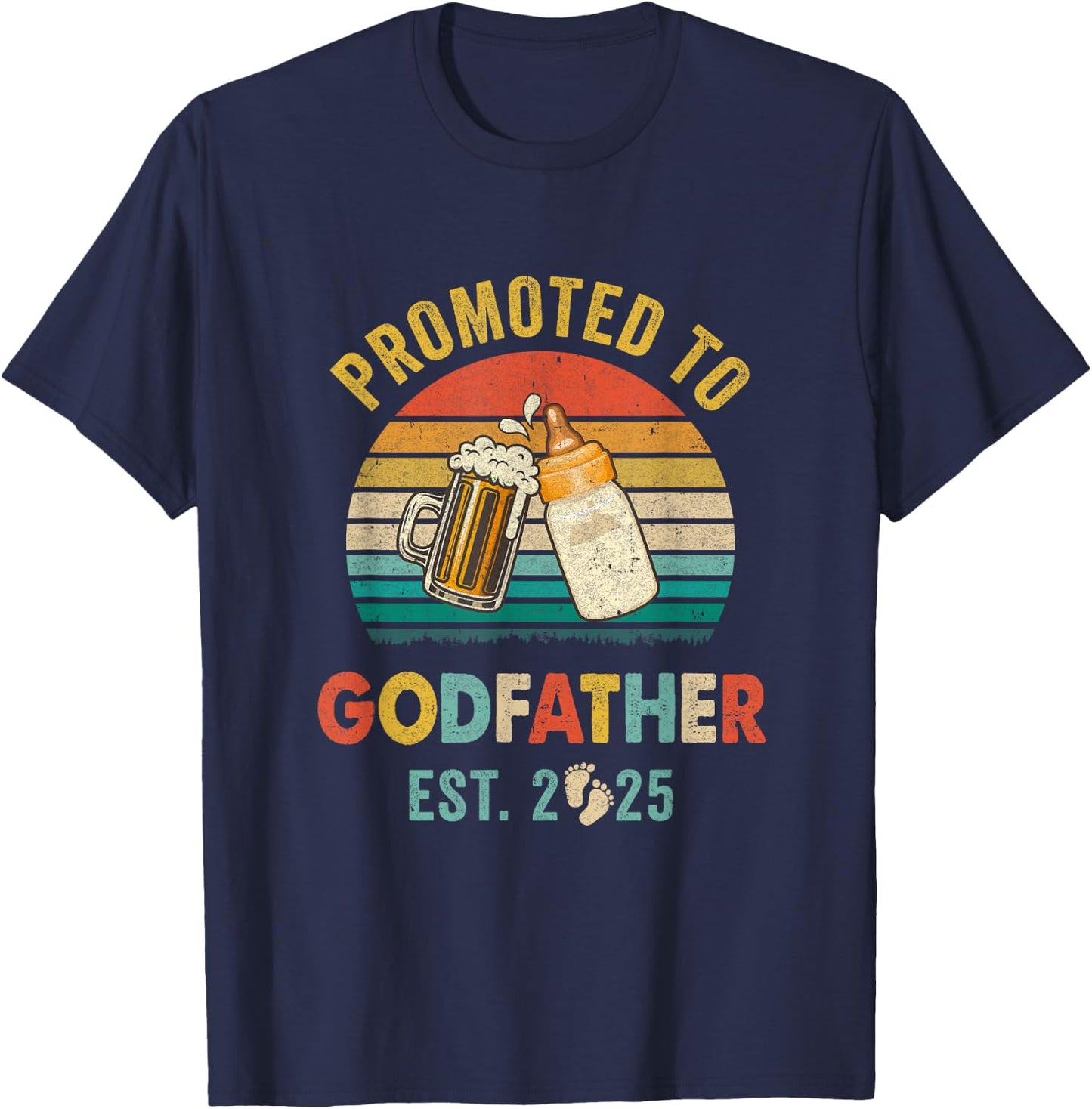 Promoted To Godfather Est 2025 Vintage New Fathers Day T-Shirt - T-Shirt | Navy