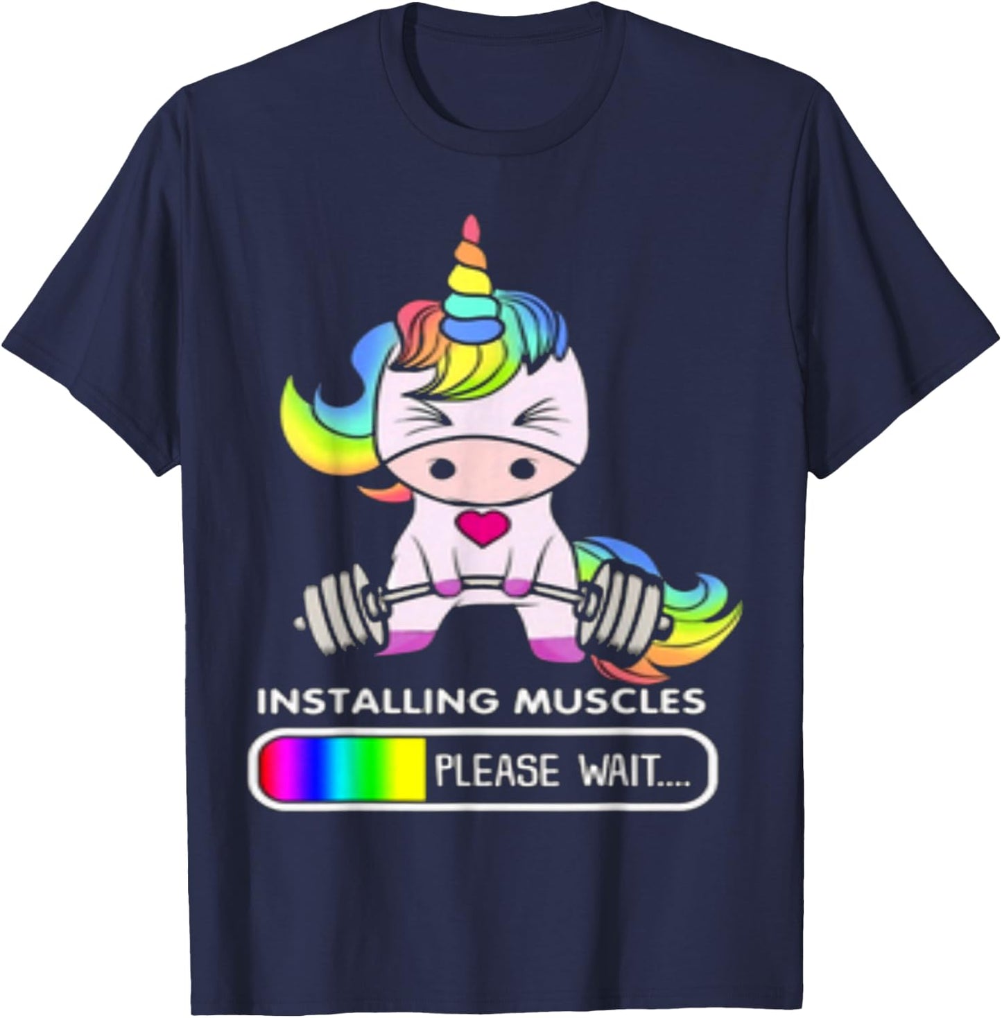 Installing Muscles Please Wait Funny Unicorn T-Shirt - T-Shirt | Navy