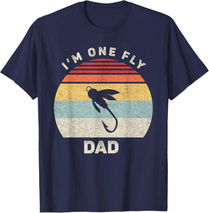 Retro I'm One Fly Dad Shirt Funny Fishing Fathers Day Gift T-Shirt - T-Shirt | Navy