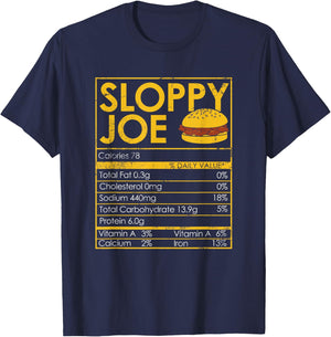 Sloppy Joe Funny Thanksgiving Dinner Food Nutrition Facts T-Shirt - T-Shirt | Navy