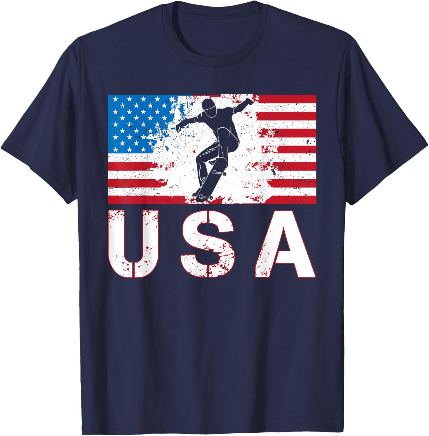 USA Skateboarding team American flag US skater men women T-Shirt - T-Shirt | Navy