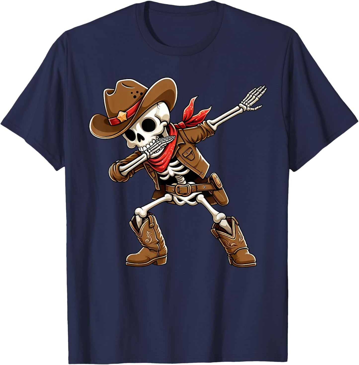 Funny Dabbing Skeleton Cowboy Halloween Costume Kids Boys T-Shirt - T-Shirt | Navy
