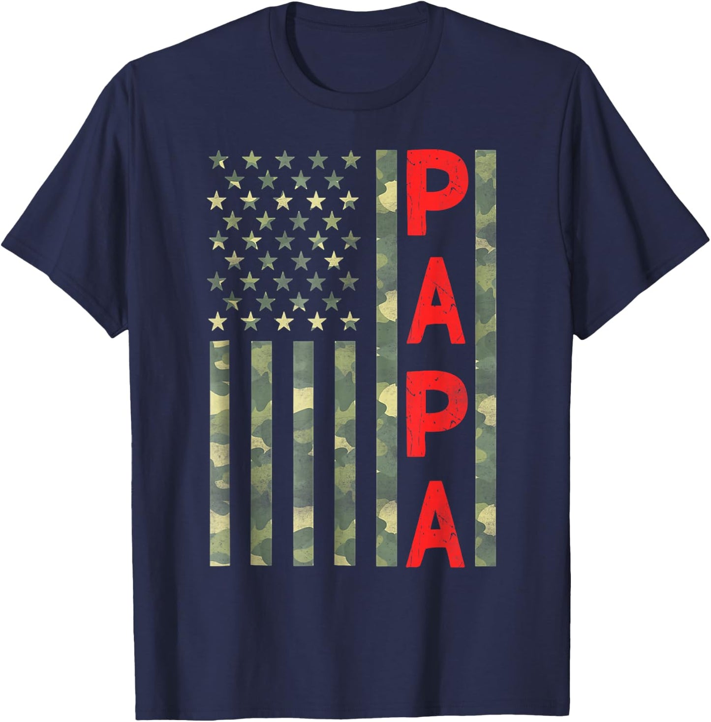 Proud Papa US American Flag Camo Funny Father's Day Dad 2026 T-Shirt - T-Shirt | Navy