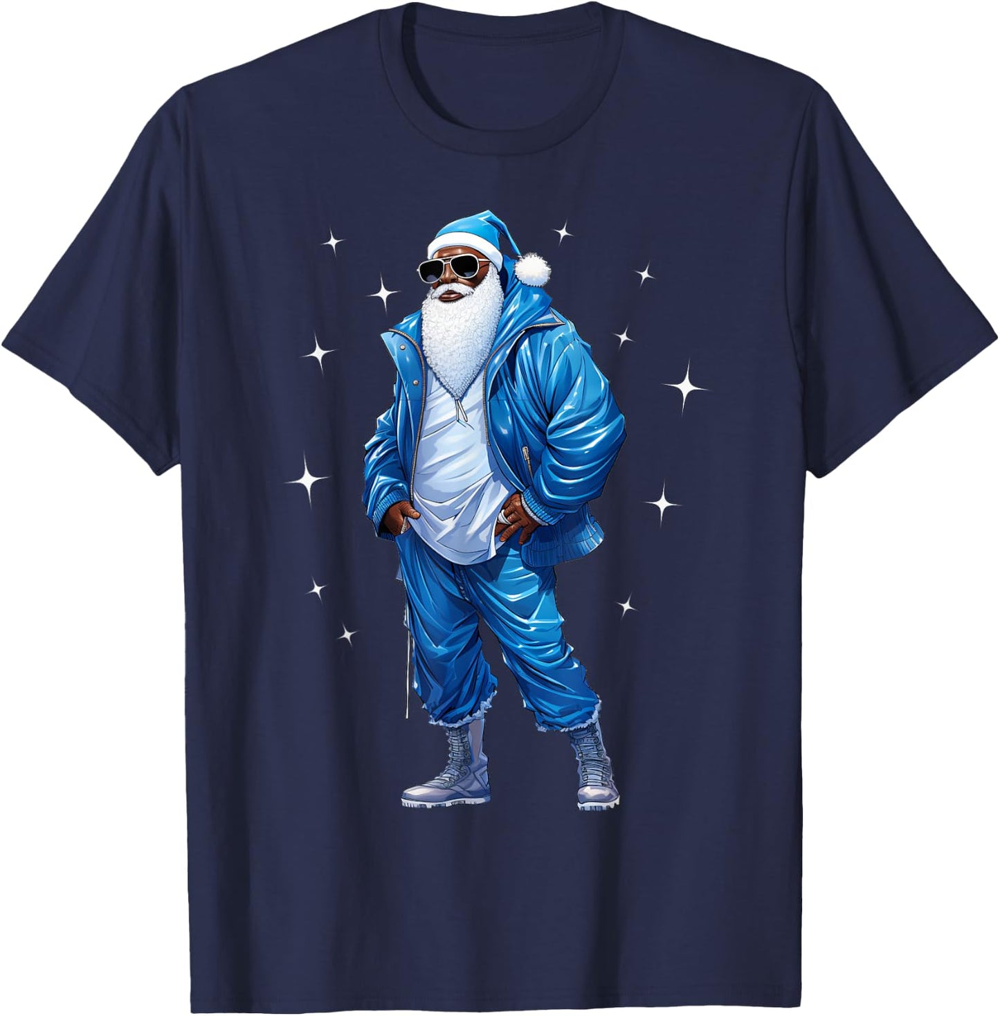 African American Santa Christmas Pajama Cool Black X-Mas T-Shirt - T-Shirt | Navy