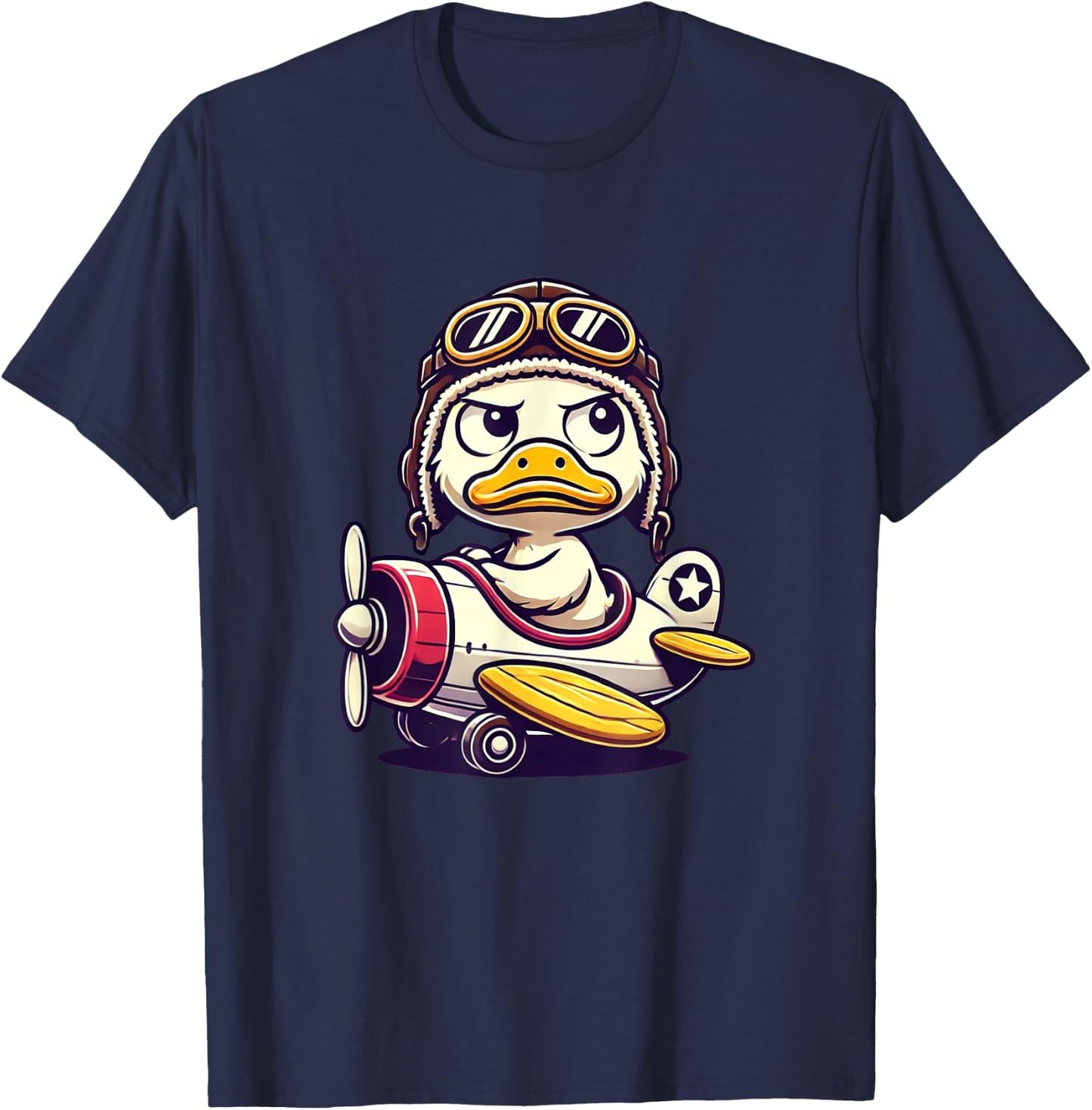 Funny Duck Pilot Cute Duck In Airplane Aviation Humor , Black, S T-Shirt - T-Shirt | Navy