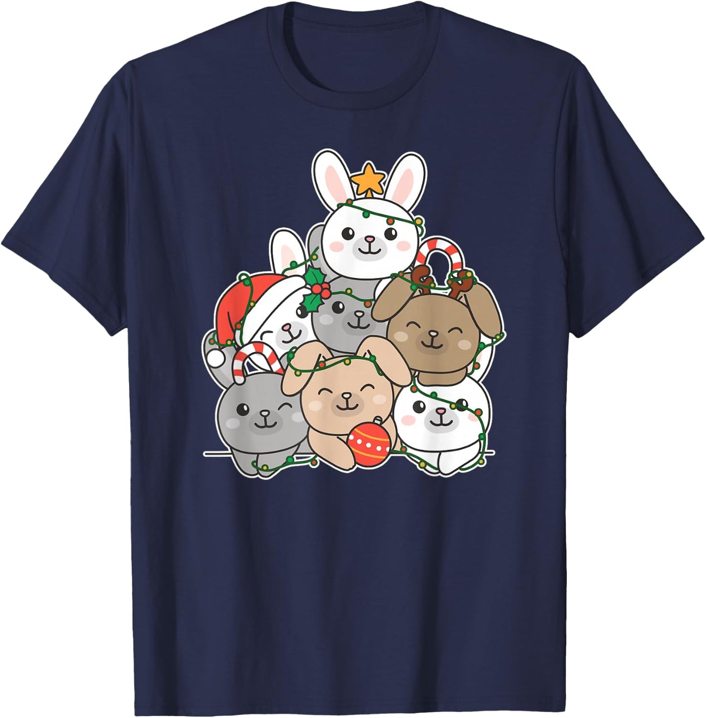Bunny Christmas Tree Funny Animal Christmas T-Shirt - T-Shirt | Navy