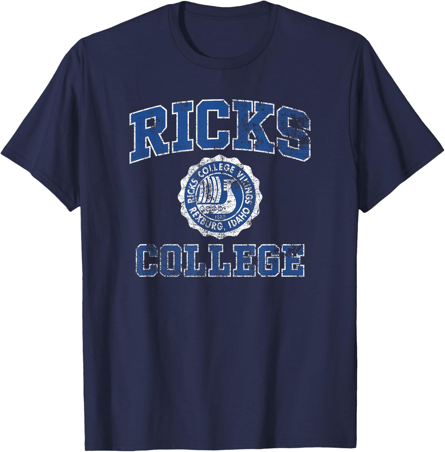Ricks College Seal Distressed , Small, Black T-Shirt - T-Shirt | Navy