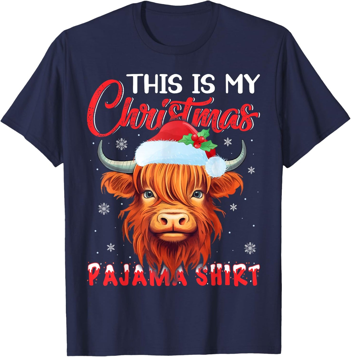 This Is My Christmas Pajamas Santa Hat Cow Christmas T-Shirt - T-Shirt | Navy