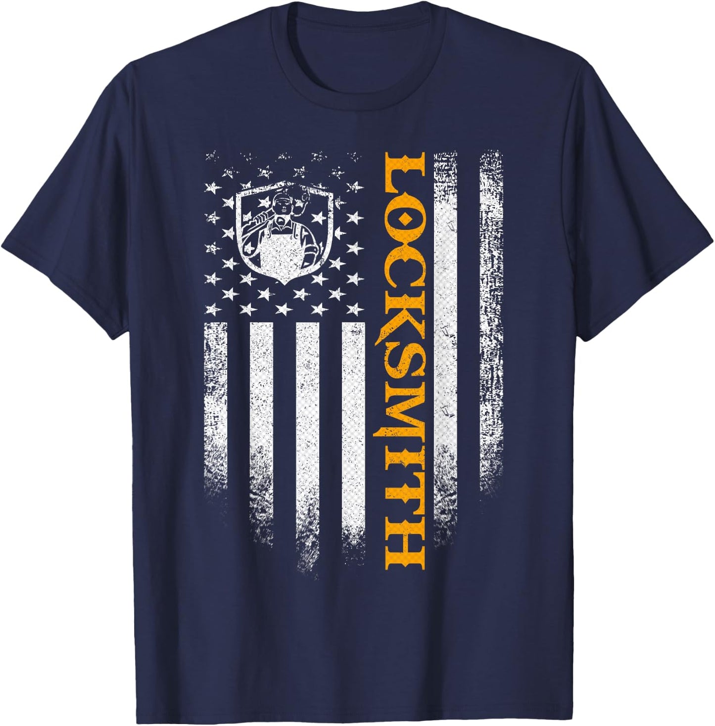 Vintage USA Locksmith American Flag Patriotic Funny Gift T-Shirt - T-Shirt | Navy