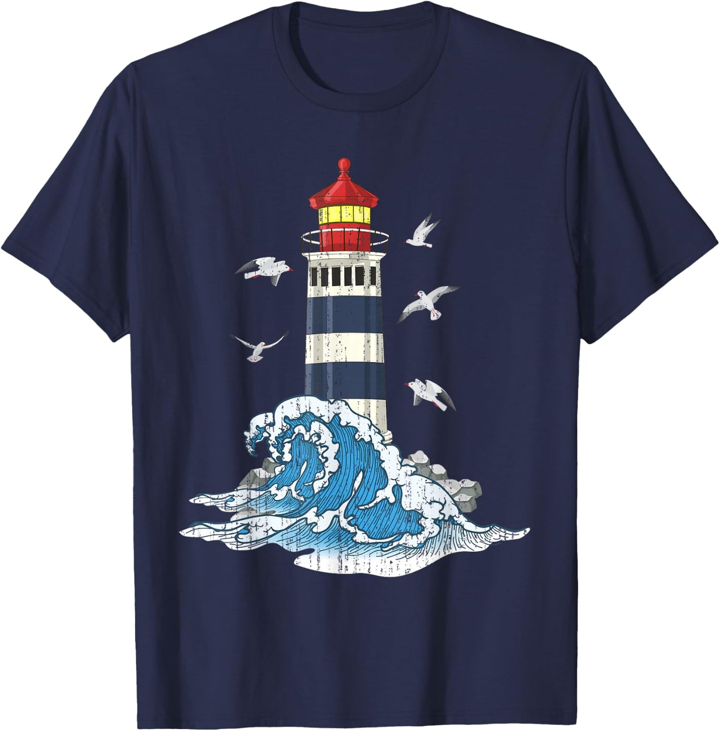 Ozean Möwen Meer Wellen Leuchtturm T-Shirt - T-Shirt | Navy