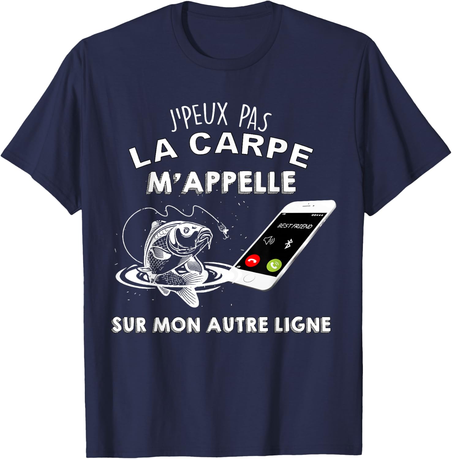 Fishing Carp Me Calls Humor Fisherman Online , Black, S T-Shirt - T-Shirt | Navy