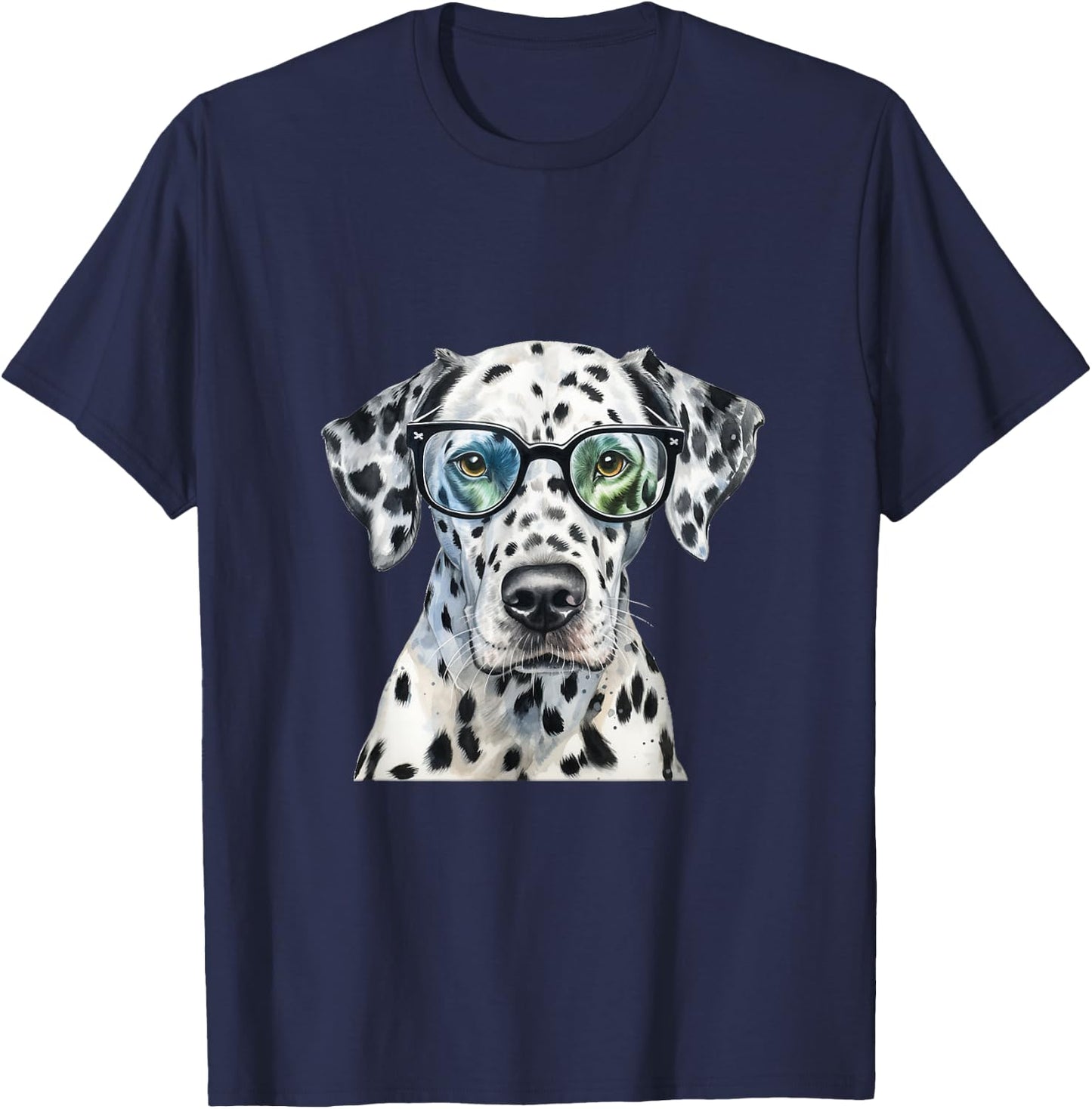 Dalmatian Watercolour Dog Wearing Glasses T-Shirt - T-Shirt | Navy