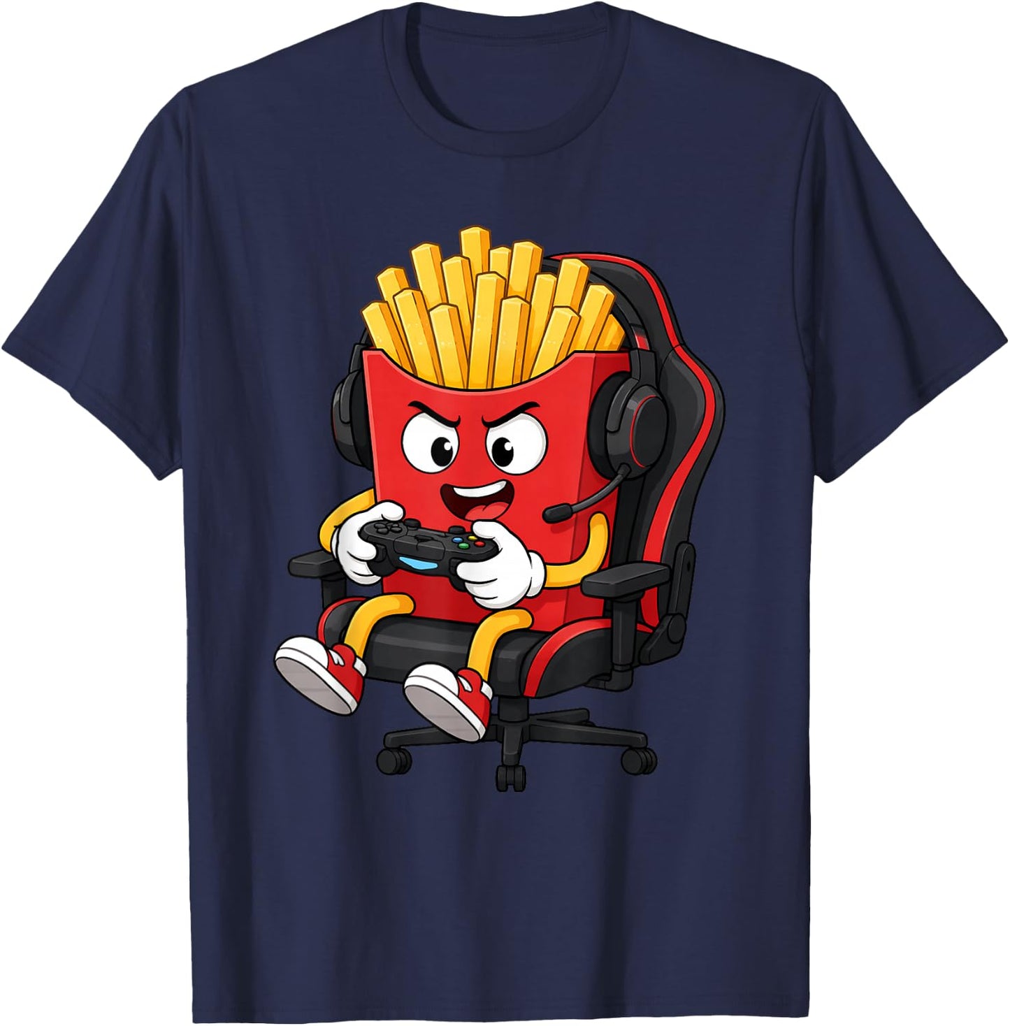 Fries Playing Video Games Funny Fast Food Kids Gamer Gears T-Shirt - T-Shirt | Navy