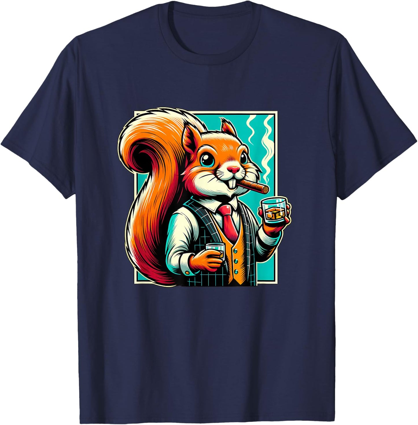 Squirrel Cigar And Whiskey T-Shirt - T-Shirt | Navy