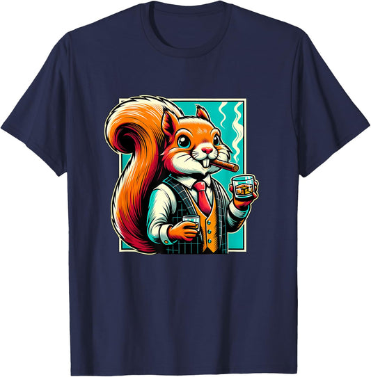 Squirrel Cigar And Whiskey T-Shirt - T-Shirt | Navy