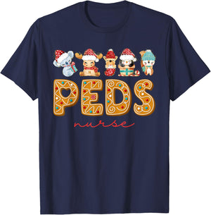PEDS Nurse Cute Animals Cookies Pediatric Nurse Christmas T-Shirt - T-Shirt | Navy