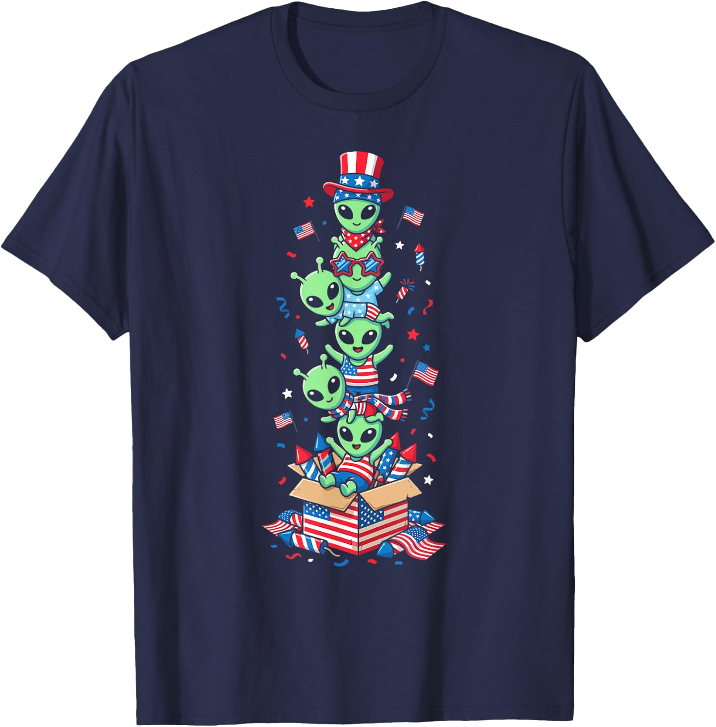 Funny Alien American USA Flag Memorial Day 4th of July T-Shirt - T-Shirt | Navy