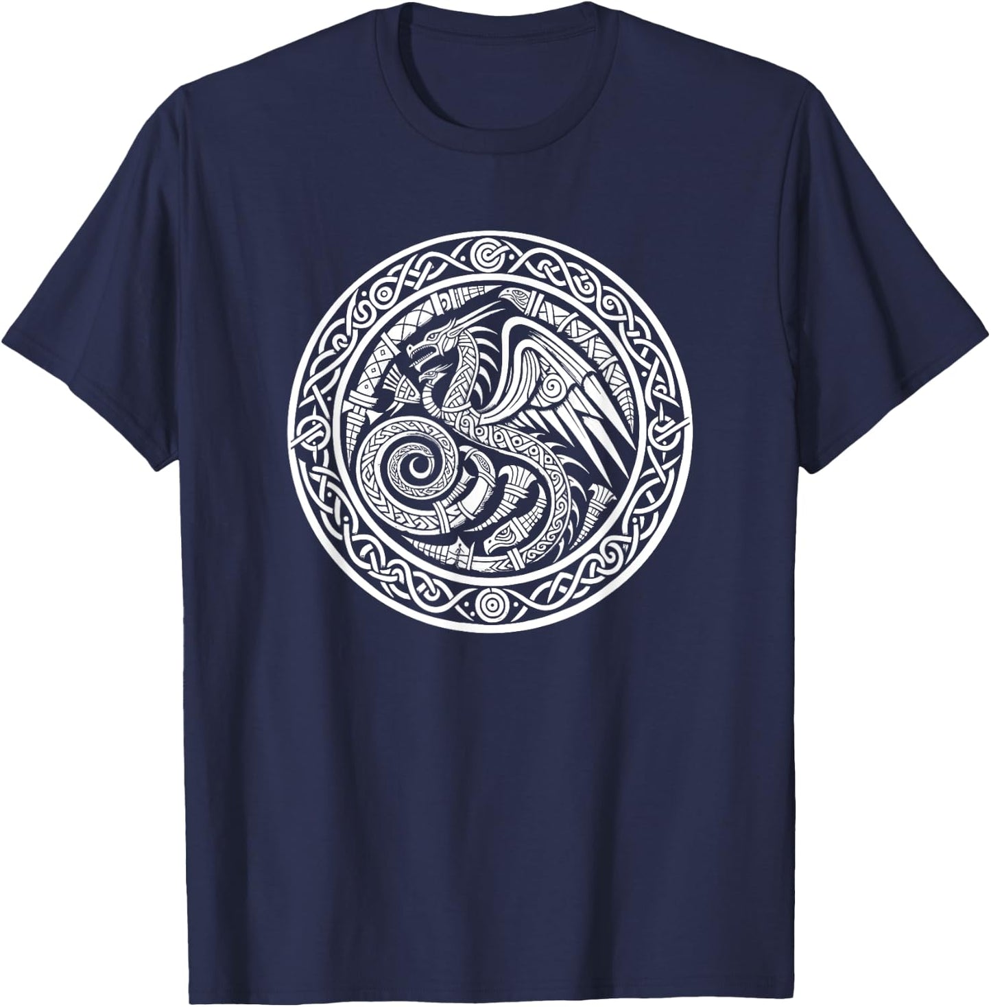 Viking Dragon Celtic Knot Pattern Viking Valhalla T-Shirt - T-Shirt | Navy