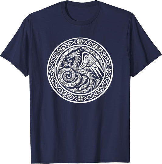 Viking Dragon Celtic Knot Pattern Viking Valhalla T-Shirt - T-Shirt | Navy