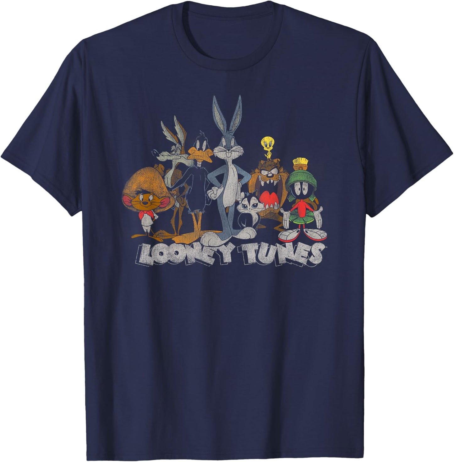 Looney Tunes Group Shot Distressed Line Up T-Shirt - T-Shirt | Navy