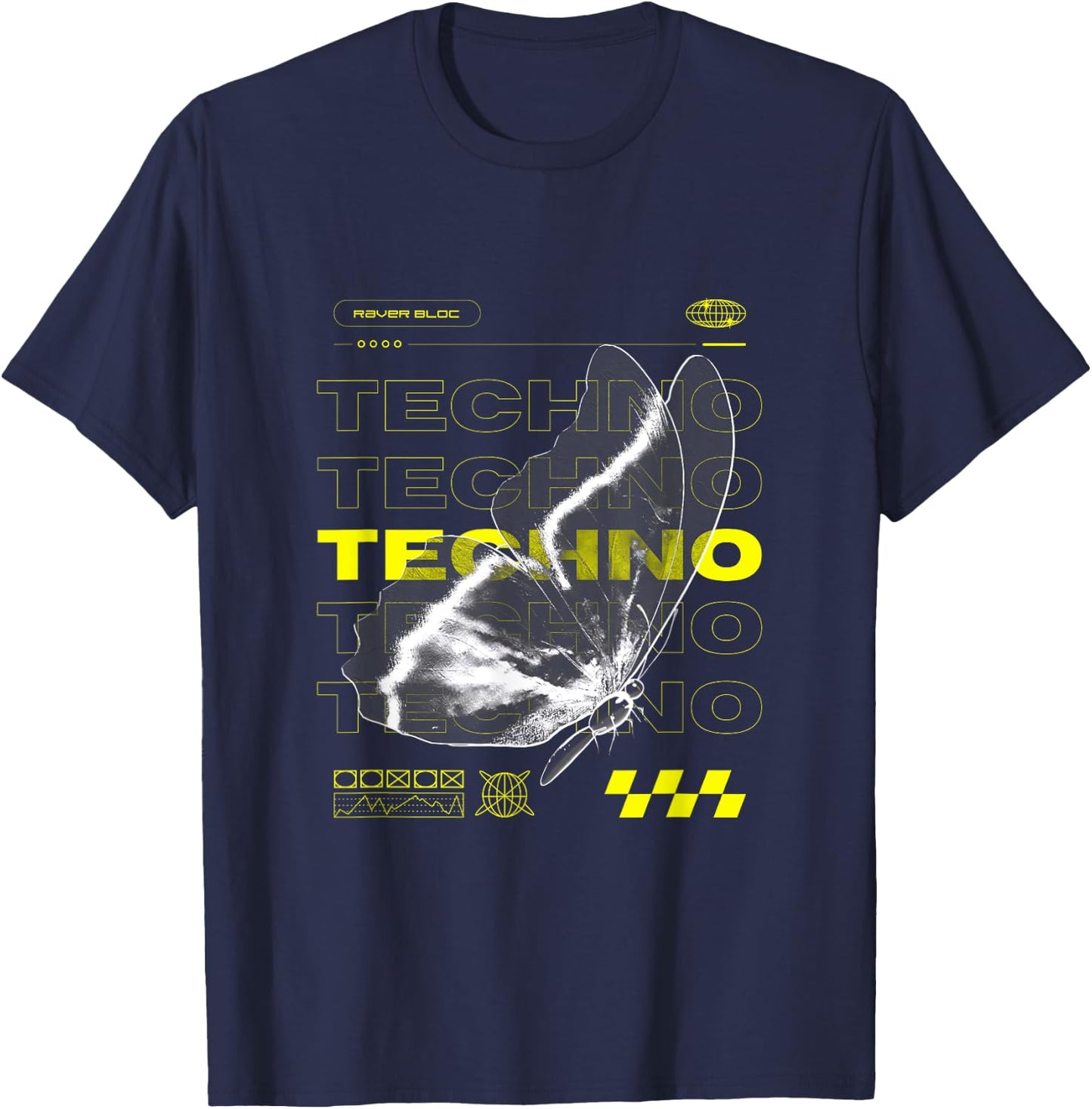 Techno Butterfly Rave , black T-Shirt - T-Shirt | Navy