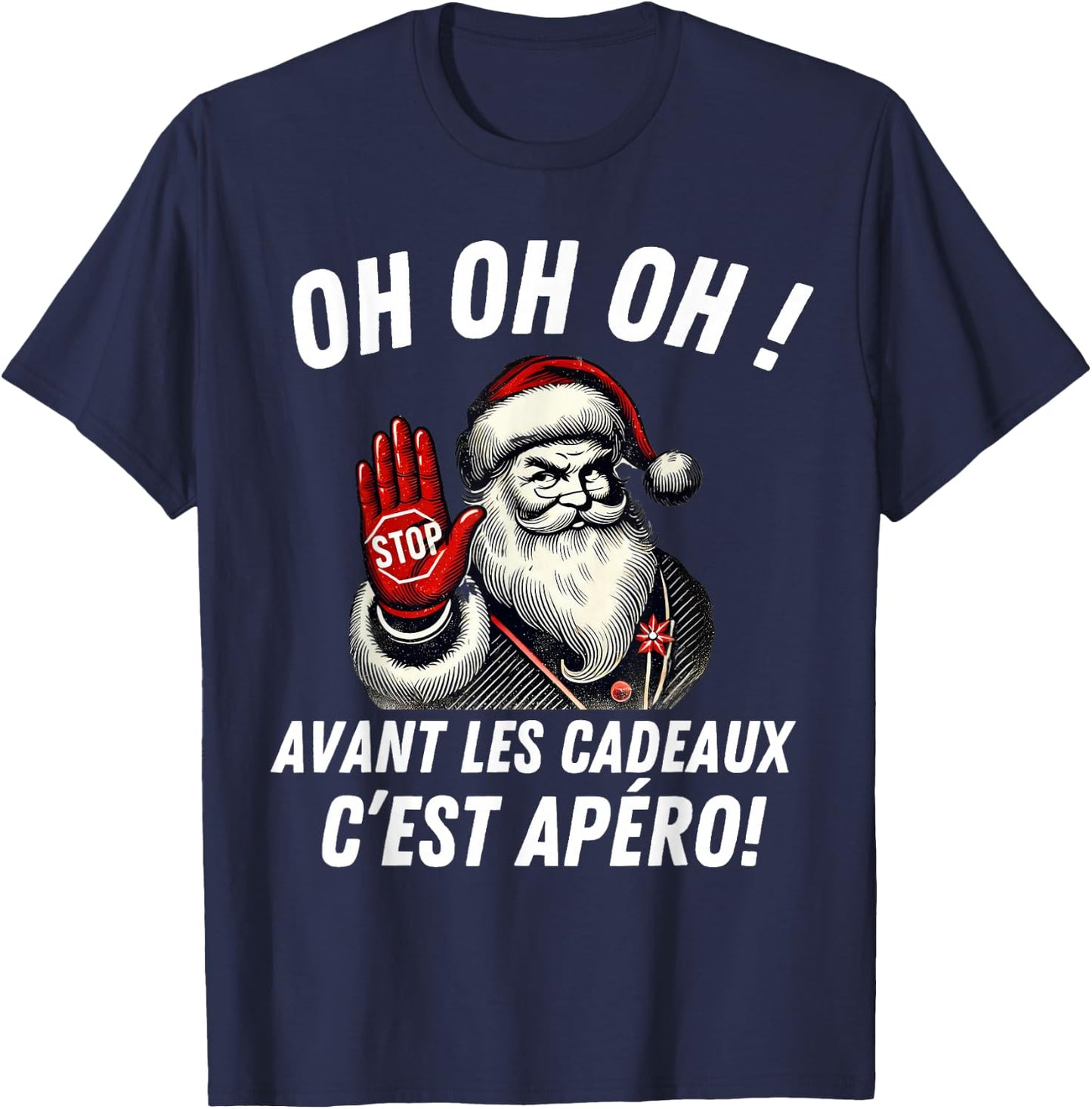 Merry Christmas 2024 Santa Claus Apero Gift Clothing Christmas Man , Black, S T-Shirt - T-Shirt | Navy