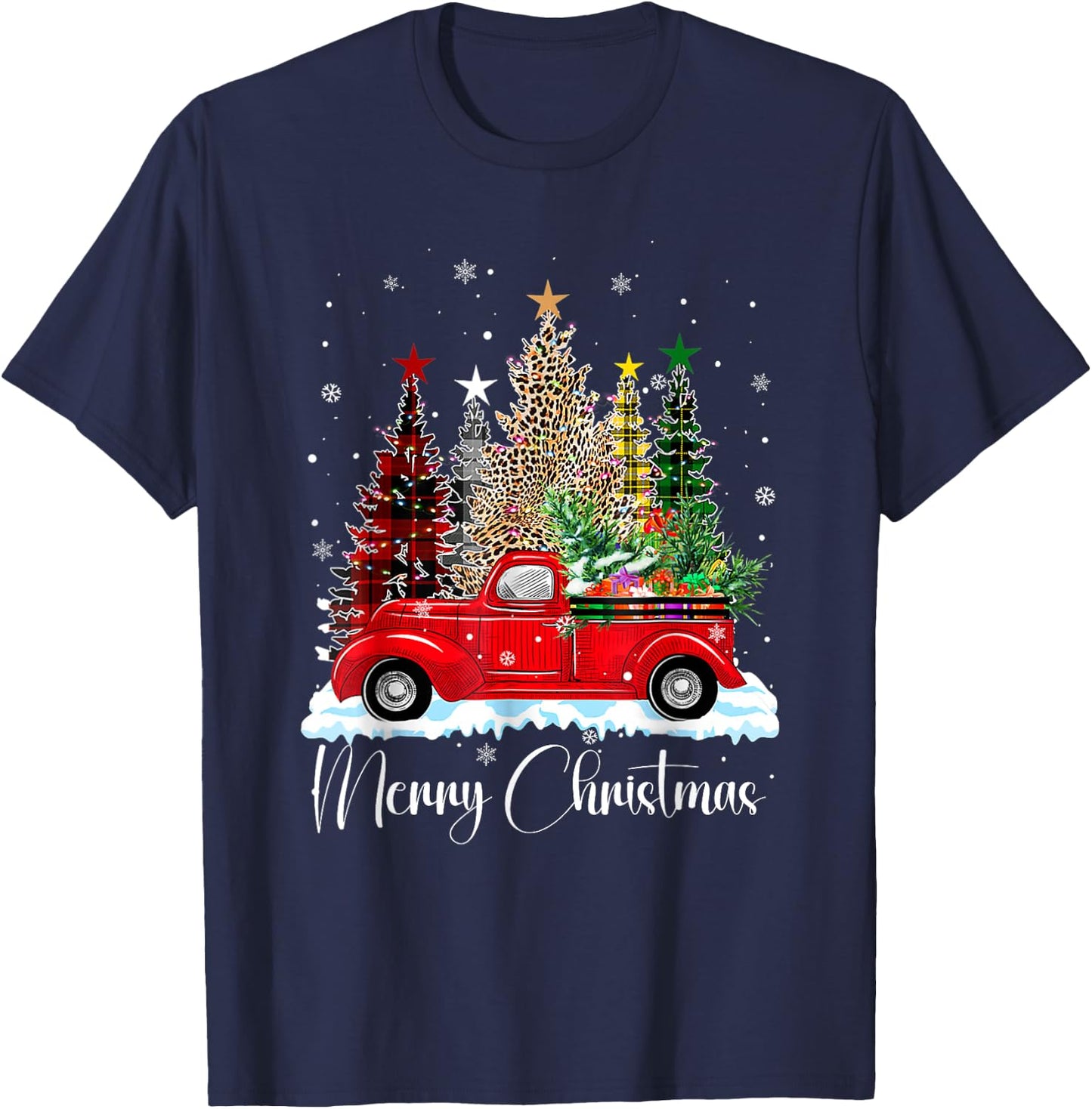 Vintage Merry Christmas Red Truck Old Fashioned Christmas T-Shirt - T-Shirt | Navy