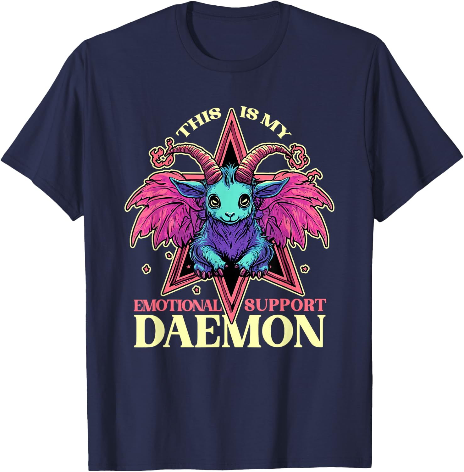 Emotional Support Demon with Cute Goat Daemon Halloween T-Shirt - T-Shirt | Navy