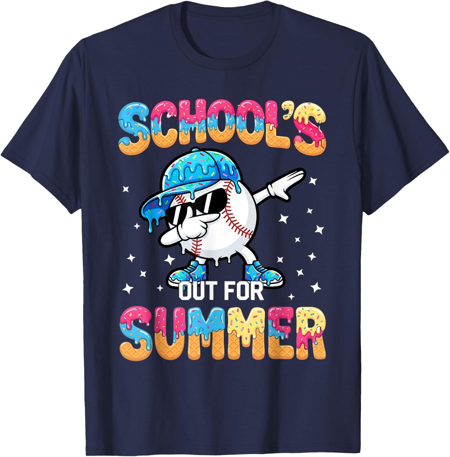 School's Out for Summer Baseball Drip Graduation Last Day T-Shirt - T-Shirt | Navy