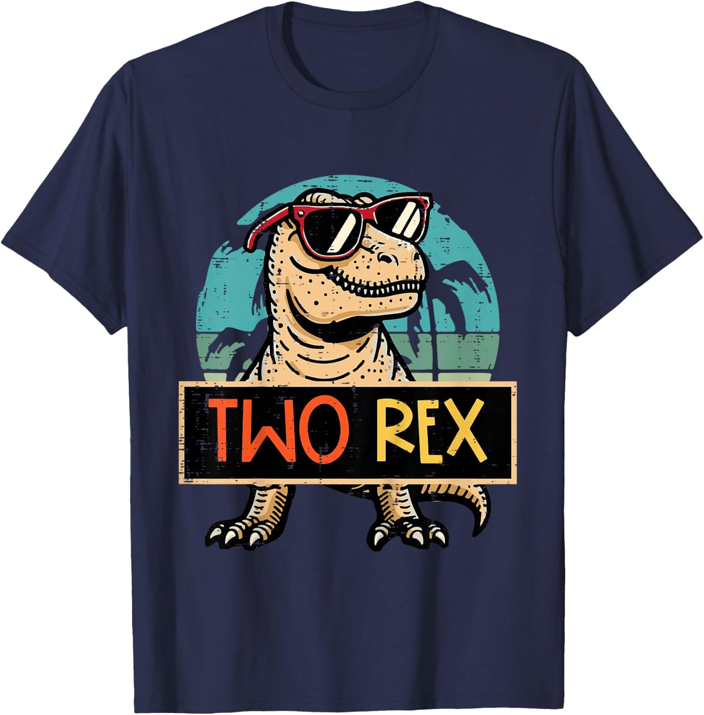 Kids 2nd Birthday Dino Two Rex Trex 2 Year Old Bday Boys Kids T-Shirt - T-Shirt | Navy