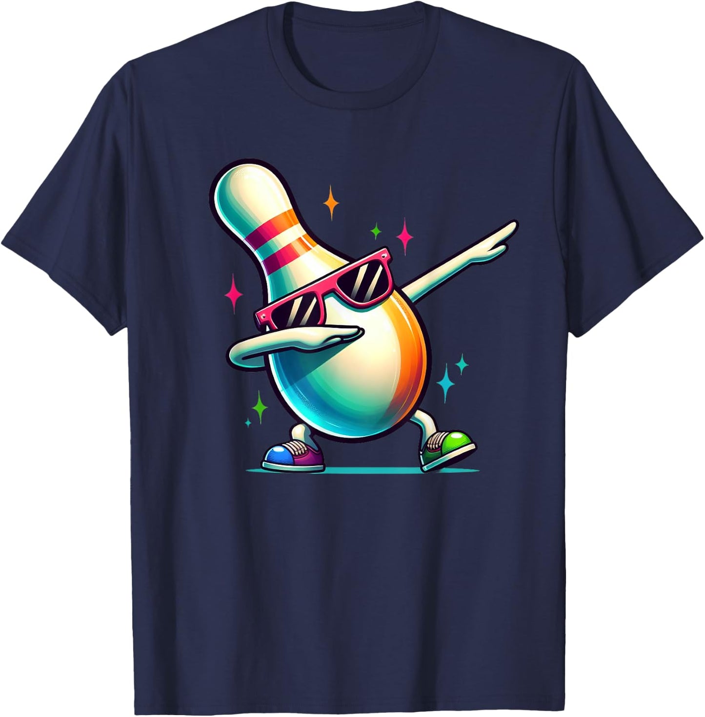Bowling Pin Dabbing Sunglasses Bowler Player Kids Boys Men T-Shirt - T-Shirt | Navy