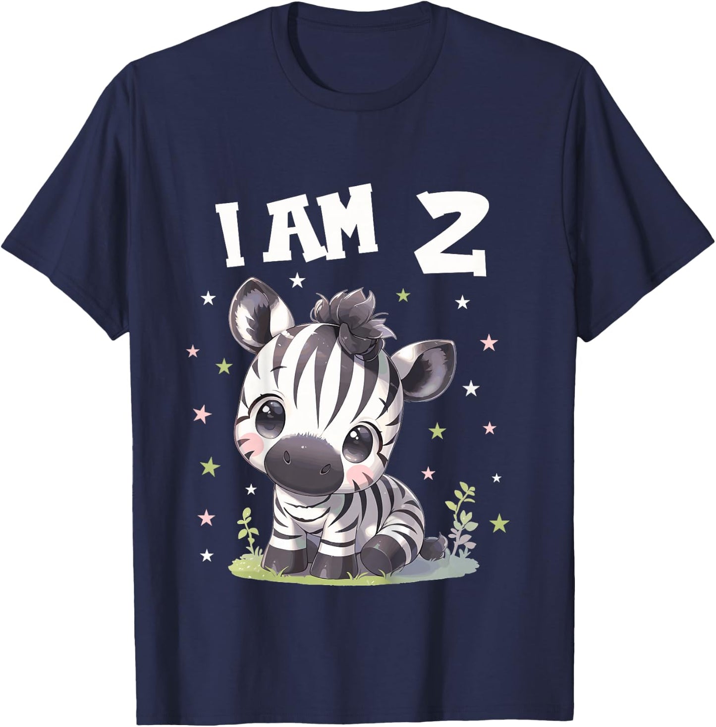 Kids 2 Years old 2 birthday Zebras Boy Girl Zebra T-Shirt - T-Shirt | Navy