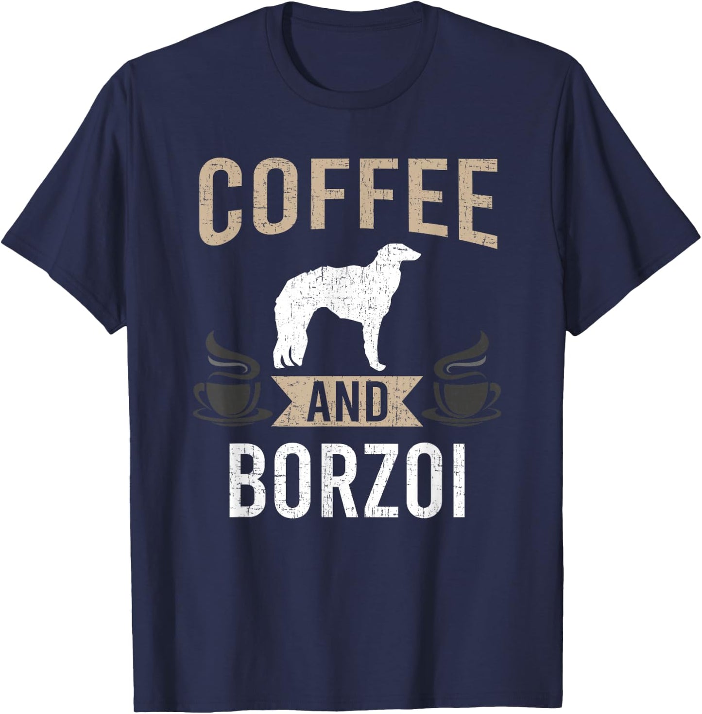 Coffee and Borzoi Dog Lover T-Shirt - T-Shirt | Navy