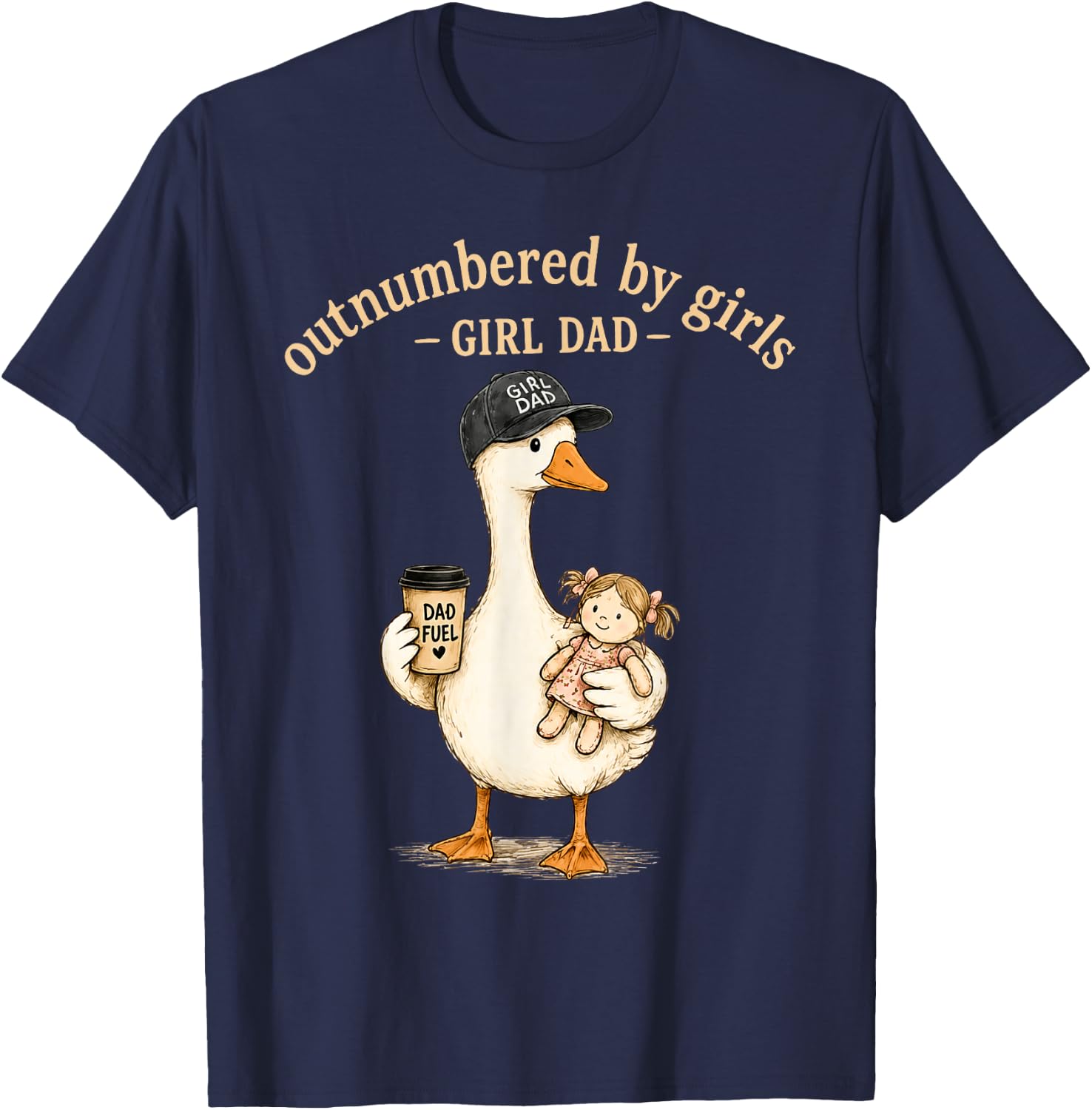 Outnumbered By Girls Girl Dad T-Shirt - T-Shirt | Navy