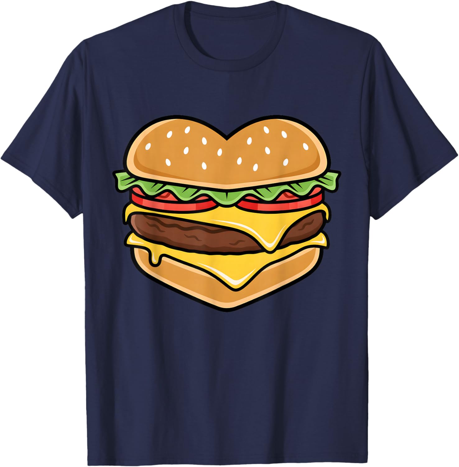 Heart Burger Valentines Funny Cute Women T-Shirt - T-Shirt | Navy