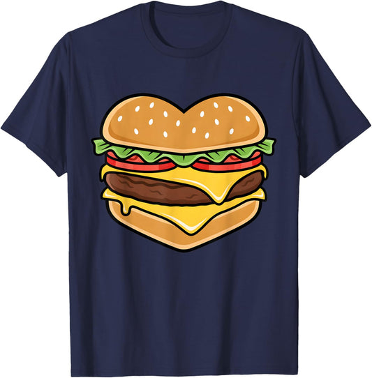 Heart Burger Valentines Funny Cute Women T-Shirt - T-Shirt | Navy