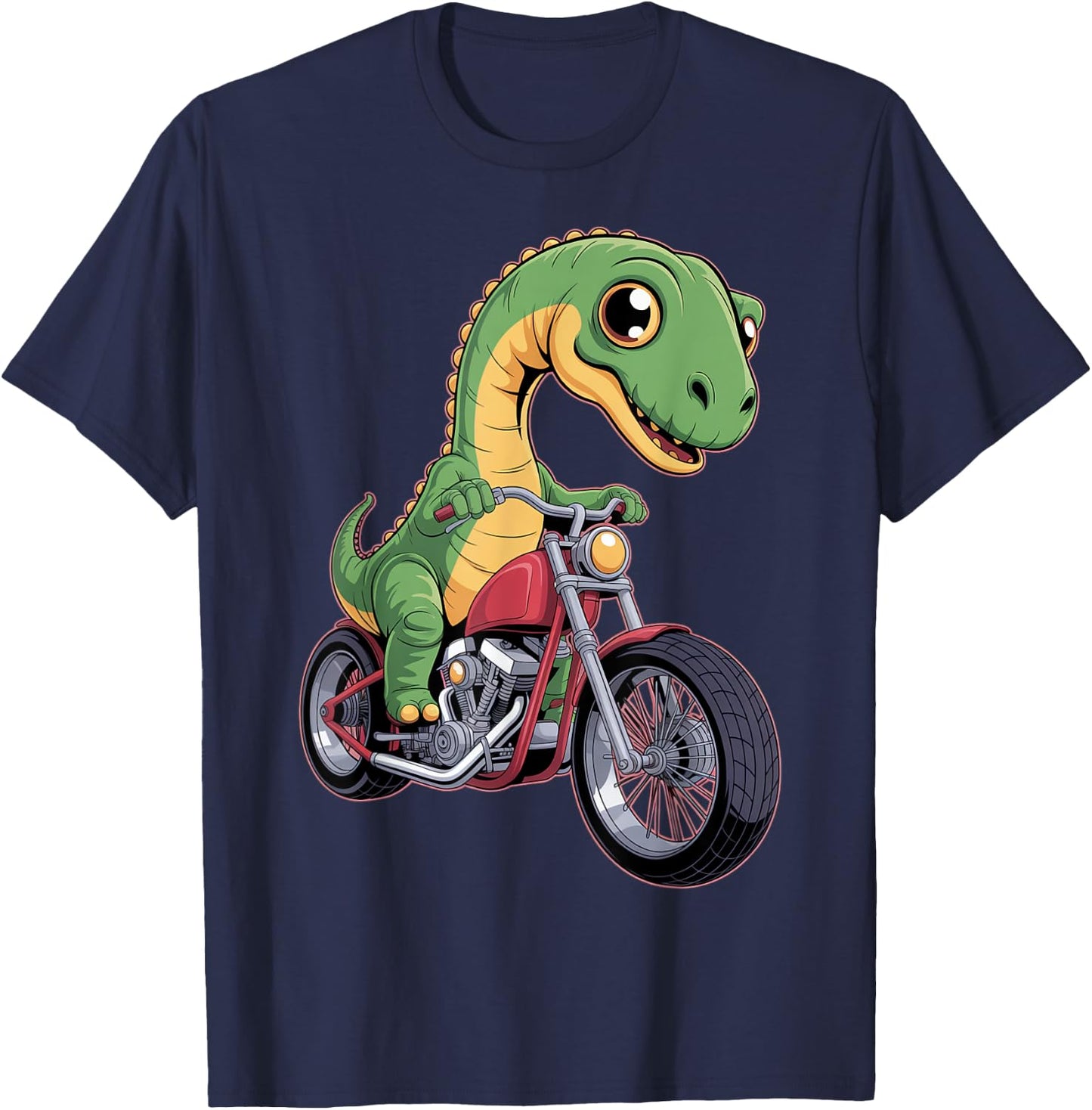 Vibrant Chibi Dinosaur Rider T-Shirt - T-Shirt | Navy
