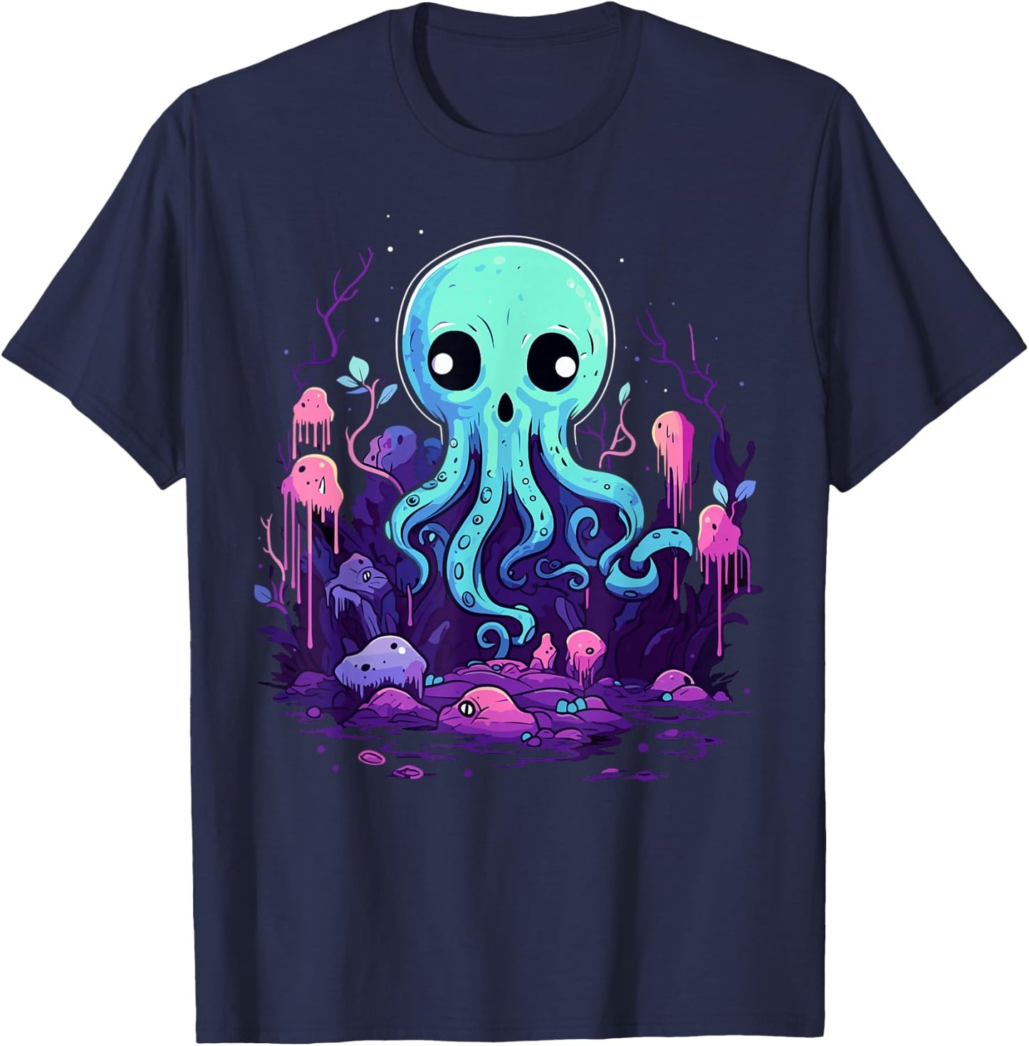 Pastel Goth Octopus Kawaii Cute Creepy Halloween Anime T-Shirt - T-Shirt | Navy