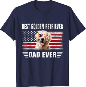 American Flag Best Golden Retriever Dad Ever Dog Dad Men Women Kids T-Shirt - T-Shirt | Navy