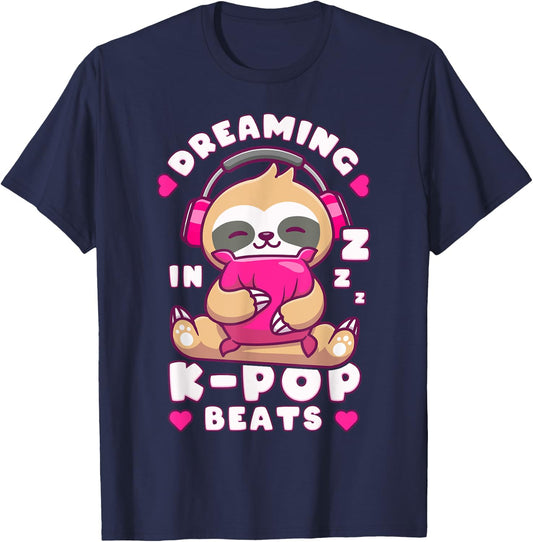 K-Pop Dreams, Cute sleeping Sloth, Funny Sleep T-Shirt - T-Shirt | Navy