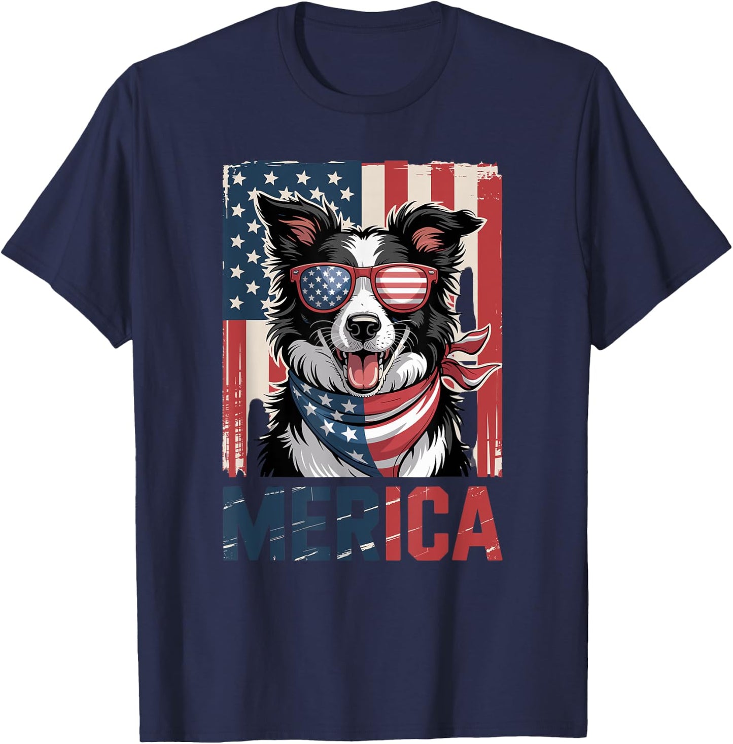 US Flag Merica Border Collie 4th of July T-Shirt - T-Shirt | Navy