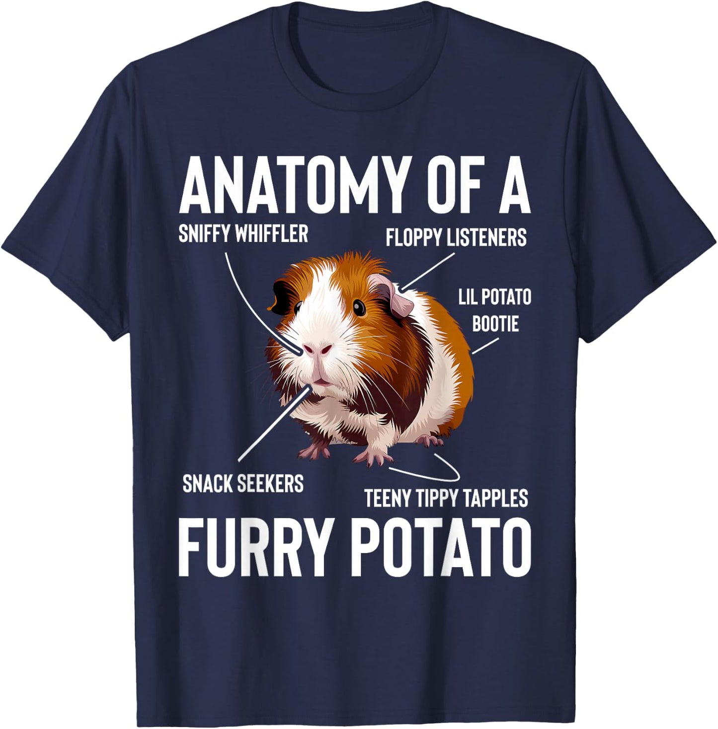 Guinea Pig Anatomy Of Furry Potato Funny Cavy Men Women Kids T-Shirt - T-Shirt | Navy