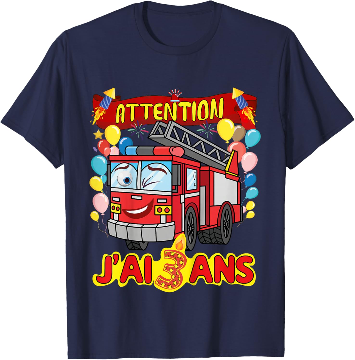 Child 3 Years Boy Fireman , Black T-Shirt - T-Shirt | Navy