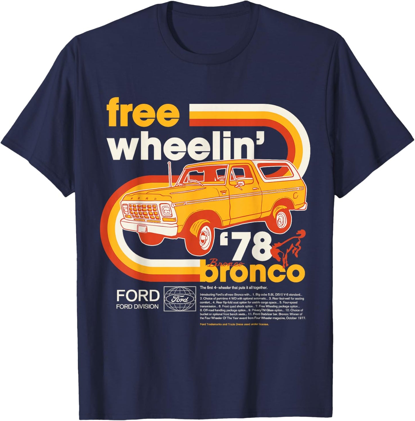 Ford Bronco Free Wheelin' 1978 4 Wheel Division , black T-Shirt - T-Shirt | Navy