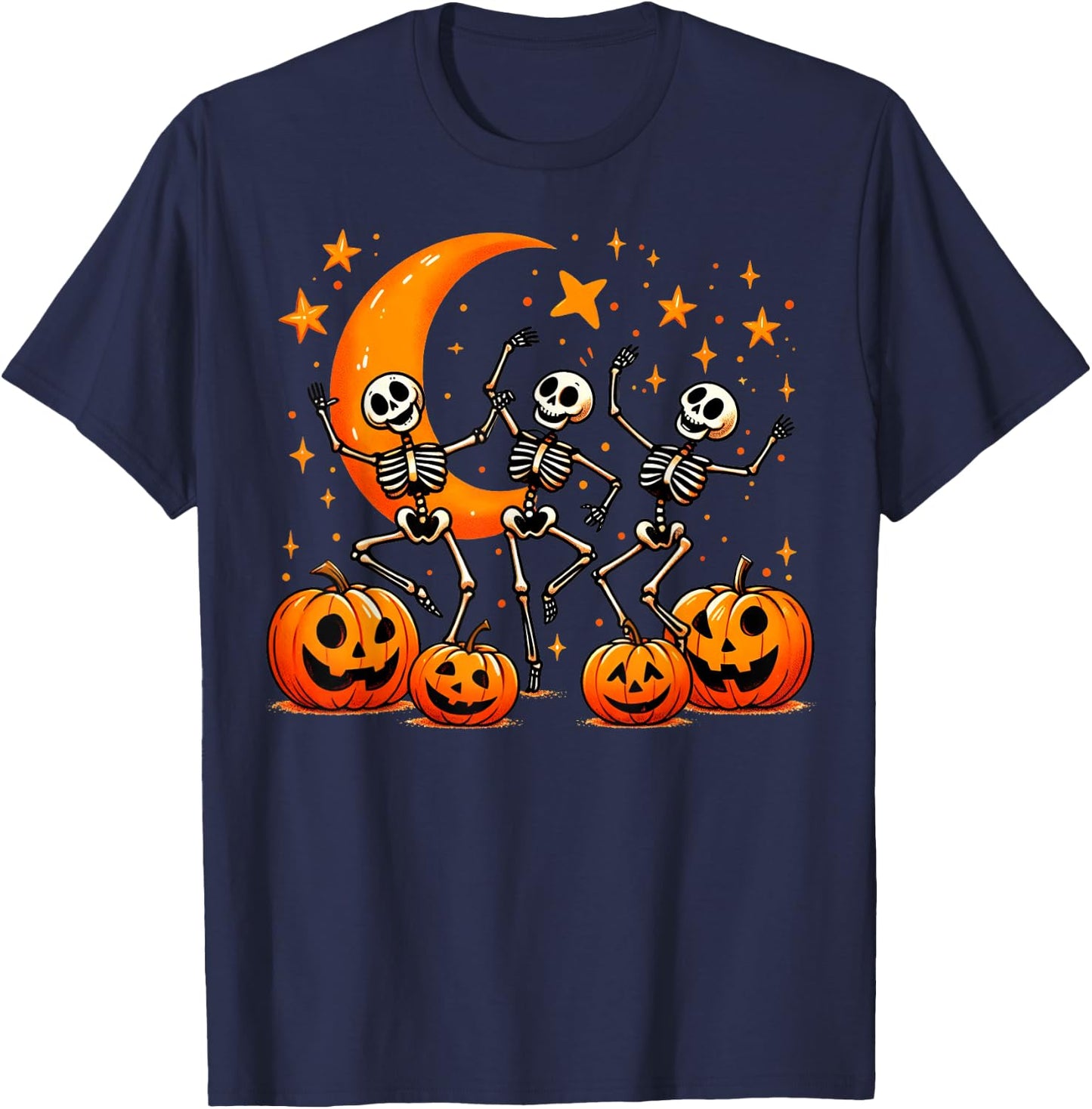 Happy Dancing Skeleton Halloween Pumpkin Women's T-Shirt - T-Shirt | Navy