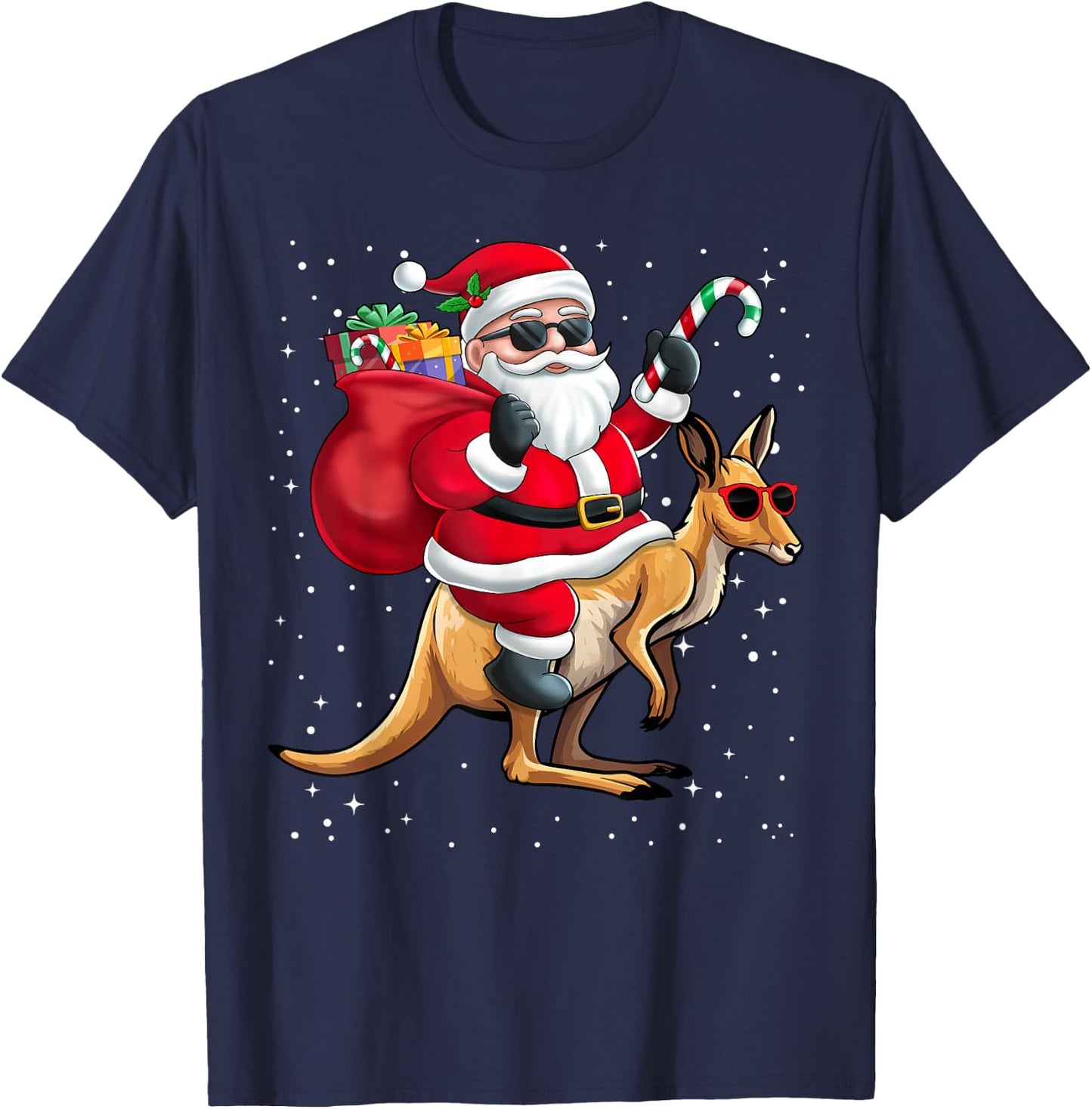 Santa Claus Riding A Kangaroo Christmas Boy Girl Kids T-Shirt - T-Shirt | Navy